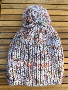 Madewell Multicolor Knit Pom Beanie in Lavender and Cream